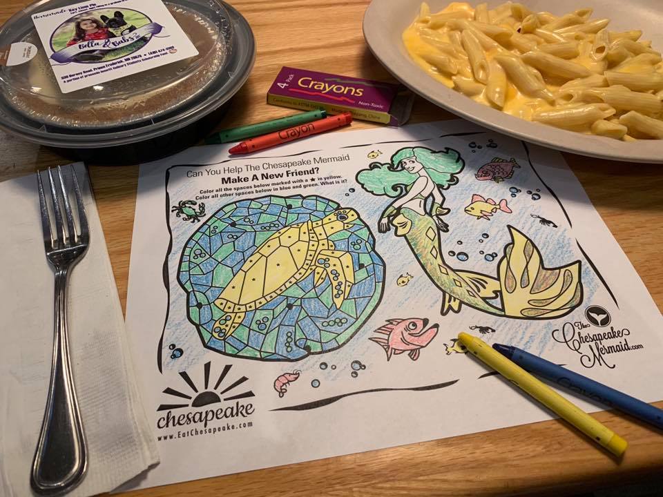 A completed coloring sheet with a meal